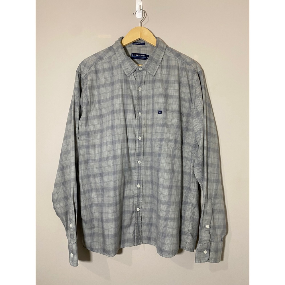 Fish‎ Hippie Co Rumfront Collection Plaid Cotton Hemp Button Down Shirt Grey XL